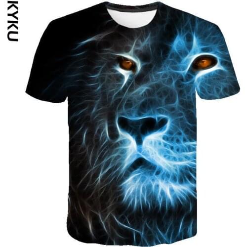 KYKU Hot summer mens t-shirt O-neck short-sleeved clothing animal lion 3D printed T-shirt large size mens T-shirt