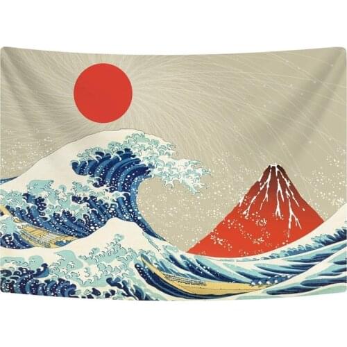 Wall Hanging Tapestry Polyester Great Wave Mount Fuji Mountain Pattern Tapestry For Dorm Bedroom Living Room Decoration