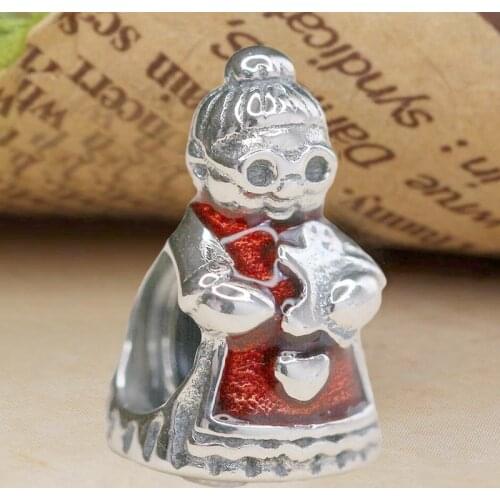 Original Red Enamel Mrs. Santa Claus Beads Fit 925 Sterling Silver Bead Charm Europe Bracelet Bangle DIY Jewelry