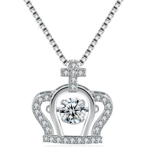KOFSAC New 925 Silver Necklace Micro Inlay CZ Exquisite Dancing Crystal Crown Necklaces For Women Valentines Day Jewelry Gifts