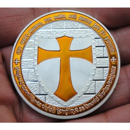 Yellowcross Knights Templar 40mm Commemorative Silver Plated Coin Souvenir Challenge Collectible Coins Collection Art Craft