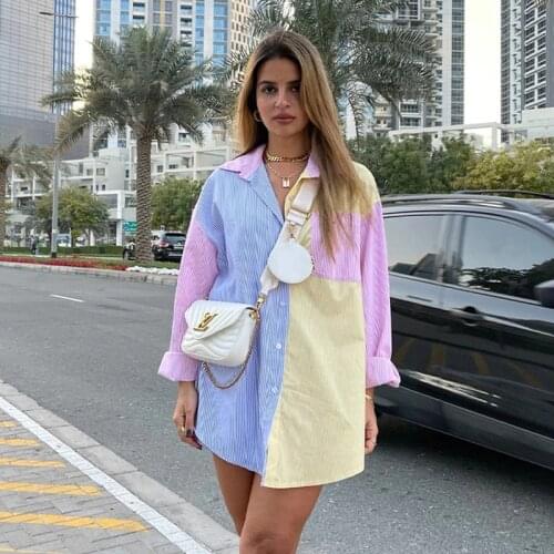 Foridol Striped Long Blouse Shirts Autumn Winter Oversized Color Patchwork Pockets Casual Office Ladies Blouse Top Blusa Mujer