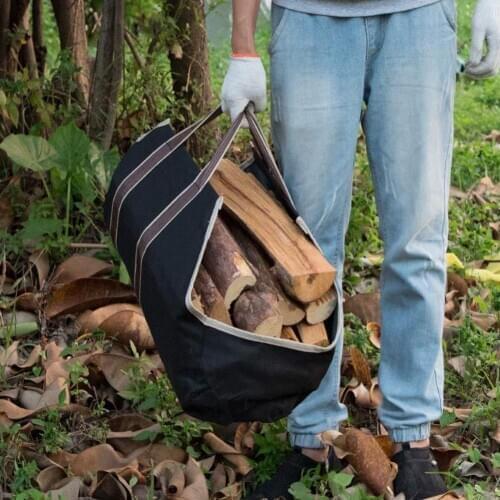 Portable Large Capacity Firewood Bag Canvas Wood Storage Bag Carrier Outdoor Camping Fireplace Stove Firewood Tote Handbag
