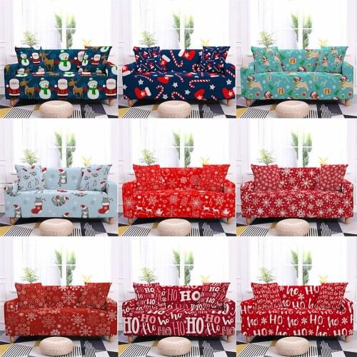 Christmas Decor Elastic Sofa Cover Cartoon Snowman Elk Santa Claus Dogs Cat Couch Cover Snowflake Xmas Socks Stretch Sofa Covers