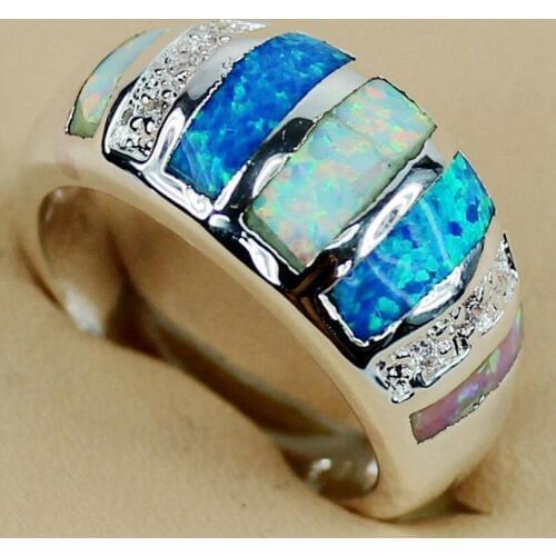 SHUNXUNZE pink white blue mix opal charm Engagement Wedding rings Jewelry & Accessories for women Rhodium Plated R3562 size 7 9