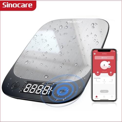 Sinocare 5KG Kitchen Scale Food Scale Accurate Stainless Steel Weighing Scale Tool With APP for Nurtitional Analysis LED Display