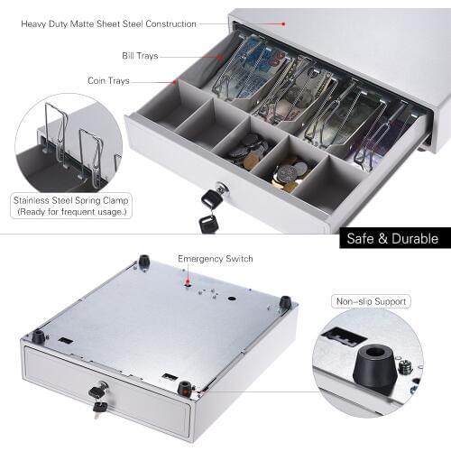 Heavy Duty Electronic Cash Drawer Box Case Storage 4 Bill 5 Coin Trays Support Push Manual Open Key-lock RJ11 for Epson Star POS