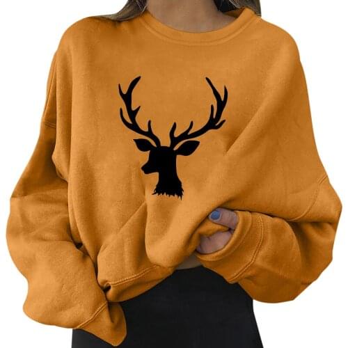 Sweatshirts Winter 2021 Funny deer Printed Hoodies Streetwear Casual Long sleeve Pullover Oversized Korean Fleece Blouse Tops