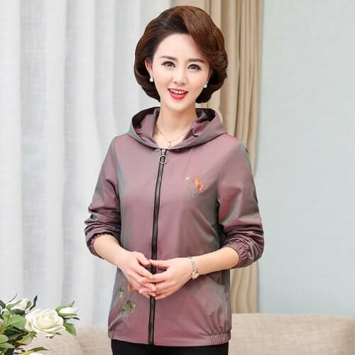 Middle-Aged Women Windbreaker Spring Autumn Jacket Coat Hooded Zipper Plus Size 5XL Casual Embroidery Outerwear & Coats