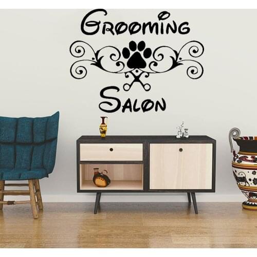 Grooming Salon Sign Wall Decals Dog Paw Print Vinyl Poster Pet Shops Decor Pets Grooming Scissor Wall Sticker Pet Shop DW11740