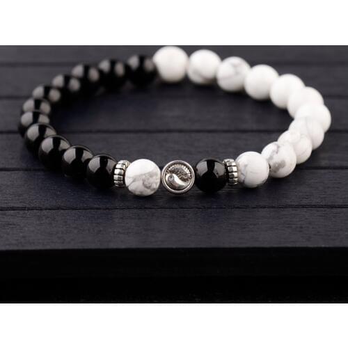 2020 Retro Geometric Round Beads Black&White Stone Bracelets Vintage Tai Chi Beads Bracelet Pulseira Masculina ABJ036