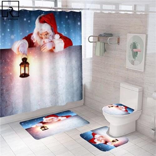 Vivid Santa Shower Curtain with Hooks Christmas Bathroom Partition Polyester Curtain Festival Decor Bath Mat Set Toilet Supplies