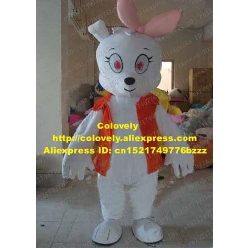 Vivid White Bunny Rabbit Mascot Costume Mascotte Jackrabbit Lepus Hare Adult With Big Pink Bowknot Red Eyes No.2809 Free Ship