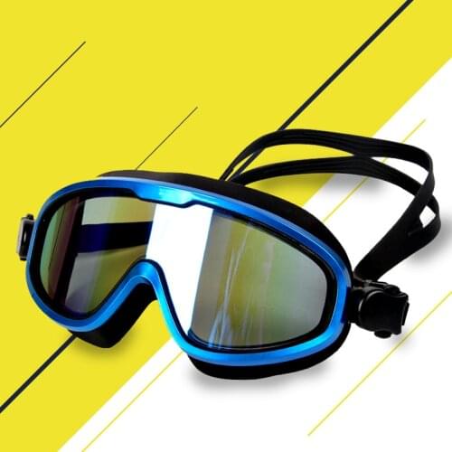Protective goggles plating flat light large frame waterproof and anti-fog silicone adult outdoor diving swimming goggles