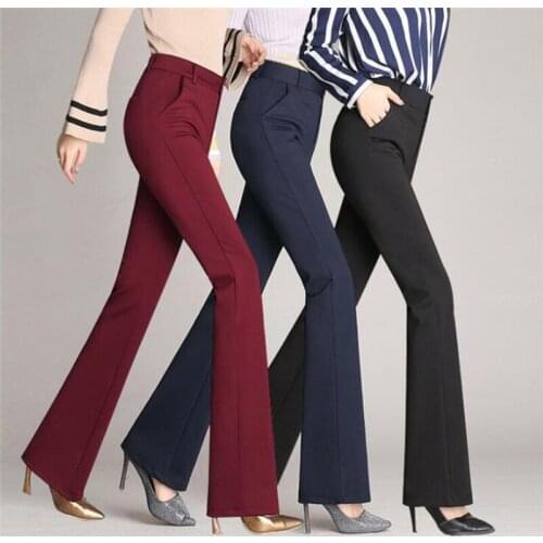 2021 Hot Women Long Pants Solid Color High Waist Wide Leg Flared OL Trousers Ladies Party Long Pant Sexy Femme Trouser