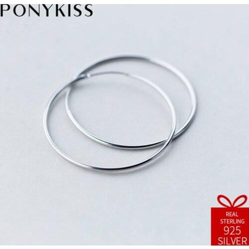 PONYKISS Hiphop 100% 925 Sterling Silver Chic Hypoallergenic Simple Hoop Earrings Women Charm Accessories Birthday Party Gift