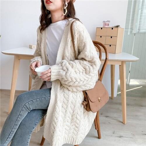 [ZAYAU]Thick Line Sweater Coat womens Middle Long Twist Loose Korean Winter Thick Knit Cardigan Lazy Style