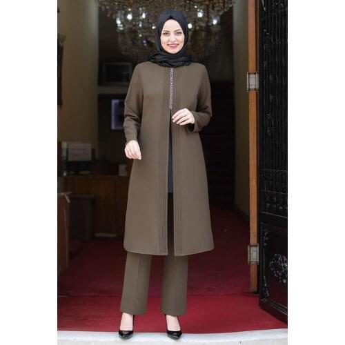 Khaki colour two pieces women dress. Elegant and quality dress. Muslim dress. New season fashion. Made in Turkey. Kaftan. Caftan