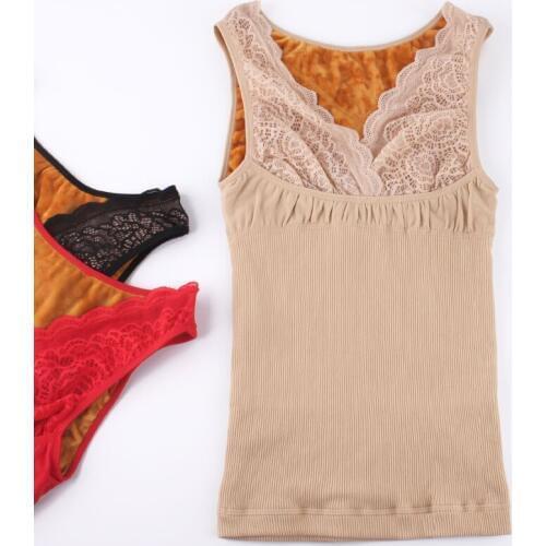 Winter plus cashmere warm vest thickening jacket thermal tank top sleeveless jacket lace chest self-cultivation body underwear