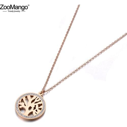 ZooMango Bohemia Titanium Stainless Steel CZ Crystal Tree Choker Necklace For Women New Charm Pendant Necklace Jewelry ZN19193