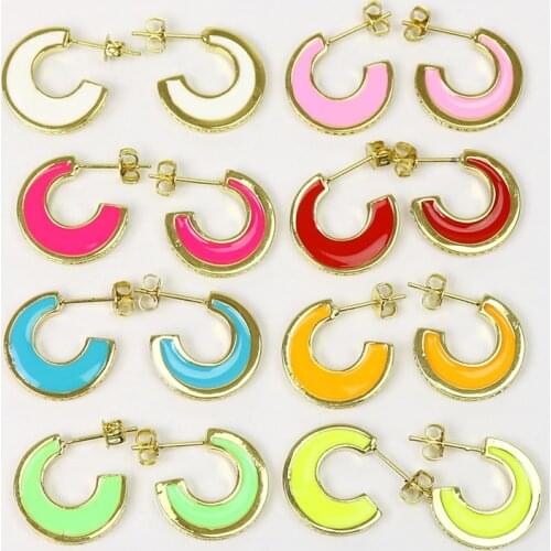 10 Pairs Enamel C Shape Stud earrings Colorful Enamel earrings Fashion Stud earrings jewelry Drop earrings for women 51498