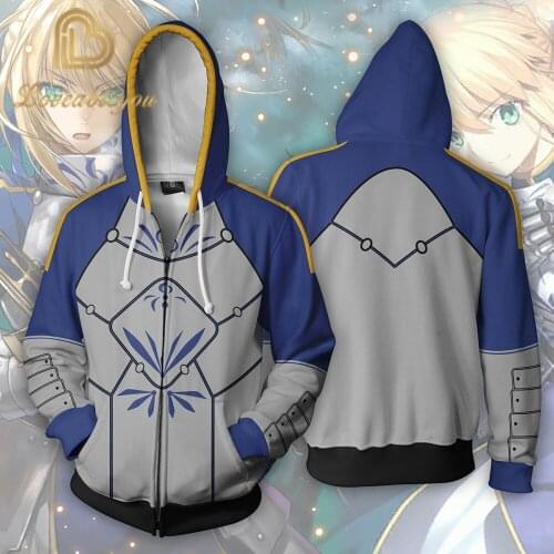 2020 3D Fate Sweatshirts Men Zipper Hoodies Altolia Pendragon 3D Hooded Boys/girls Anime Zipper Hoodies