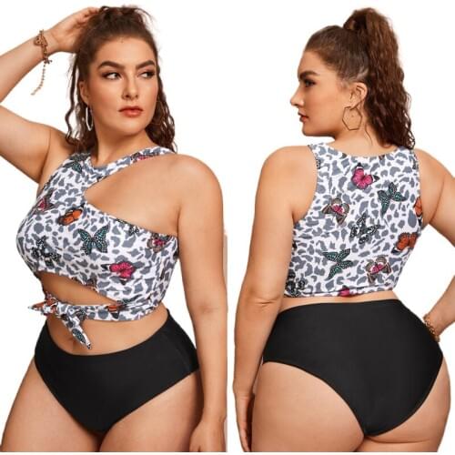 2021 how new women swimsuit foreign trade swimsuit womens high waist large size butterfly print fast sell amazon swimwear