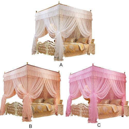 1.5*2 m 4 Posters Pink Bed Canopy Princess Queen Mosquito Bedding Net Bed Tent Four Corners Floor-Length Curtain