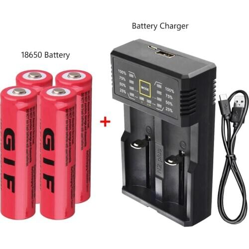 4Pcs 18650 9800mAh 3.7V Li-ion Battery Rechargeable Li-Po Lithium Li-polymer Batteries Headlamp Torch Flashlight With Charger