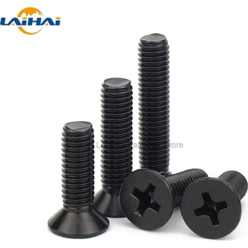 5/100pcs M1.6 M2 M2.5 M3 Black 304 Stainless Steel Cross Recessed Phillips Flat Countersunk Head Screw Bolt Thread Length 3-60mm