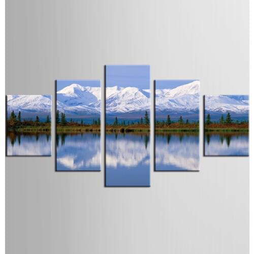 5 Pieces Landscape Canvas Painting Pictures Snow Mountain Lake Pictures For Living Room Print Paintings Home Decor Unframed