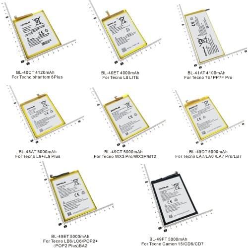 BL-40CT 40ET 41AT 48AT 49CT DT FT Battery For Tecno phantom 6 Plus L8 Lite 7E PP7F Pro L9+ WX3 B12 LA7 LA6 LB7 LB6 LC6 + CD6 CD7