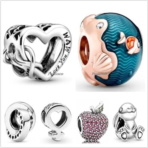 Authentic 925 Sterling Silver Openwork Love You Mum Infinity Heart Charm Beads Fit Pandora Bracelet & Necklace Jewelry
