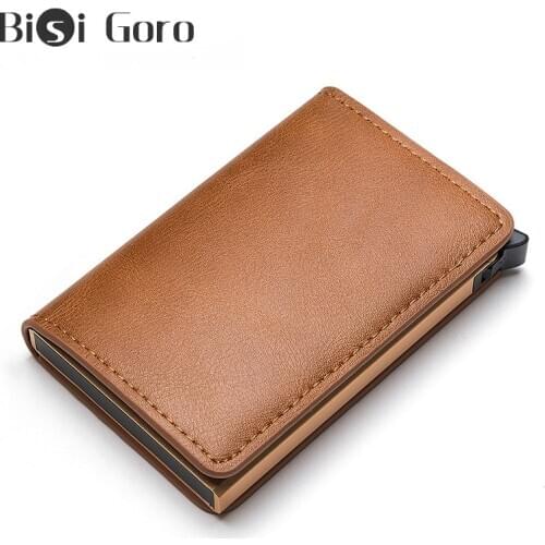 Bisi Goro 2020 New Arrivals Card Holder Protector Safety Wallet Men And Women Colorful PU Fashion Aluminum Box RFID Case Holder