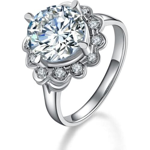 Nobility 4CT 10MM G-H Round Cut Moissanite Ring Test Positive Certificate Real 925 Sterling Silver Ring White Gold Color