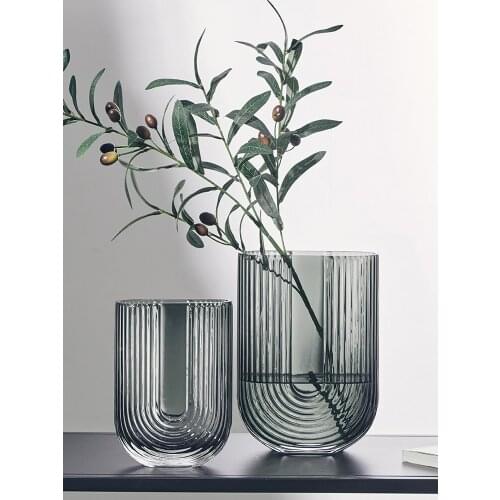 European Simple Stripe Glass Vase Home Living Room Dining Table Decoration U-Shaped Hydroponic Flower Arrangement Vases