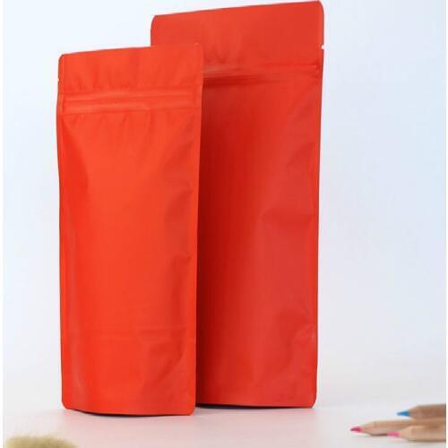 Ferimo 100pcs Recyclable Matte Red Ziplock Storage Bags Tear Notch Metallic Mylar Zip Lock Stand Up Pouches Food Packaging Bags
