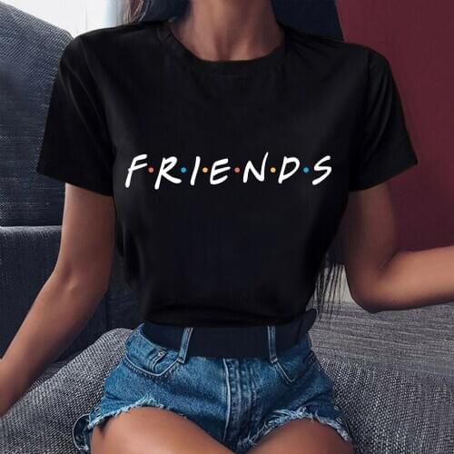 FIXSYS FRIENDS Letter Summer Short Sleeve Women Black T shirt Casual Funny Shirt For Lady Girl Tops Tee Female Hipster Clothing