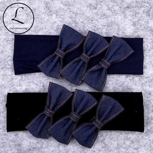 Baby Girls Cotton Denim Bow Headbands Toddler Kids Childs Cute Solid Elastic Hairbands Headwear Girls Summer Hair Accessories