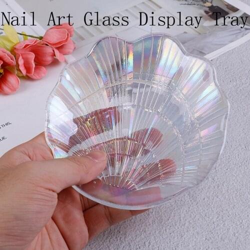 Crystal Glass Display Tray False Nail Tips Shell Showcase Plate Board Photo Props Nail Art Mermaid Display Tray Nails DIY Tool