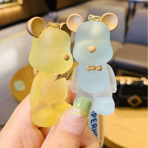 Personality Creative Transparent Bow Tie Bear Keychain Cute Women Couple Backpack Car Pendant Keyring Ornament Gifts