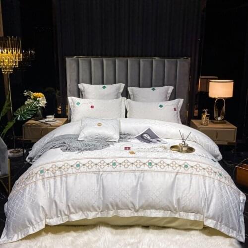 Luxury Washed Silk Cotton Embroidery 4Pcs Bedding Set Satin Jacquard Duvet Cover Set Quilt Cover Bed Linen Bedspread Pillowcases