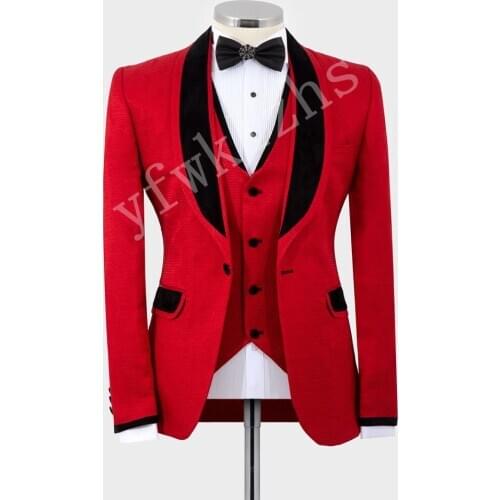 Handsome Groomsmen Shawl Lapel Groom Tuxedos Mens Wedding Dress Man Jacket Blazer Prom Dinner (Jacket+Pants+Tie+Vest) A162