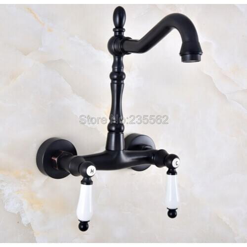Kitchen faucet Oil Rubbed Black Bronze hot and cold water tap Sink faucet Double handle double hole washing basin faucet lnf825
