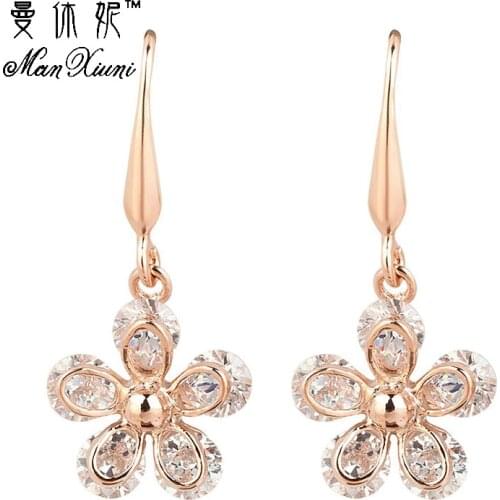 Manxiuni Cubic zirconia Earrings Gold Colored Dangle Earrings Vintage Flower Long Earring Summer Style Jewelry for Women