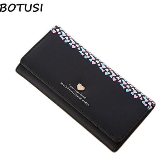 BOTUSI Love Heart Fashion Lady Handbag Long Money Bag Zipper Coin Purse Cards ID Holder Clutch Wallet Women Cartera Hombre