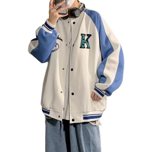 2021 Spring And Autumn Men Oversized Baseball Jacket Long-Sleeved Color Block Letter Embroidered Jacket Baseball Collar Top