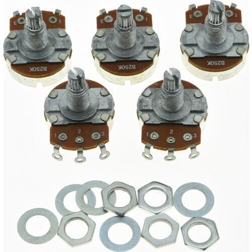 KAISH Pack of 5 B250K Guitar Linear Pots 24mm Large Base w/ Long Shaft Potentiometers