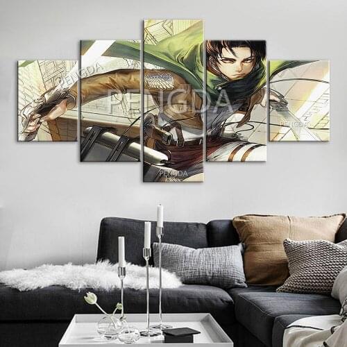 Canvas Attack on Titan Fight Boy Wall Art HD Prints Poster Home 5pcs Decoration Painting For Bedroom Modular Pictures No Frame