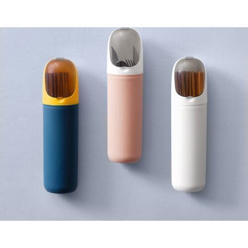 Kitchen Wall-mounted Chopsticks Basket Creative Tableware Holder No-punching Storage Organizer with Simple Flip Cover Home Goods